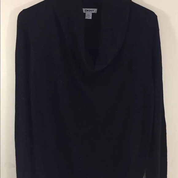 DKNY Women Cowl Neck Sweater Metallic Black Silver Large Long Sleeve - Picture 6 of 11